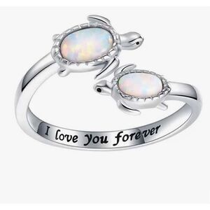 Mother And Child Turtle Ring, Adjustable Sea Turtle Ring Engraved I love you for